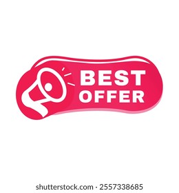 Best offer, vector element, banner symbol modern design with megaphone label. Red graphic sign.