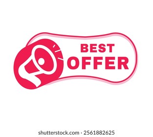 Best offer vector icon megaphone, banner symbol modern design badge. Red graphic sign.