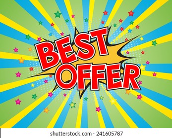 Best offer, wording in comic speech bubble on burst background, EPS10 Vector Illustration