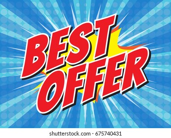 Best offer, wording in comic speech bubble on burst background, EPS10 Vector Illustration