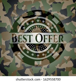 Best Offer written on a camouflage texture. Vector Illustration. Detailed.