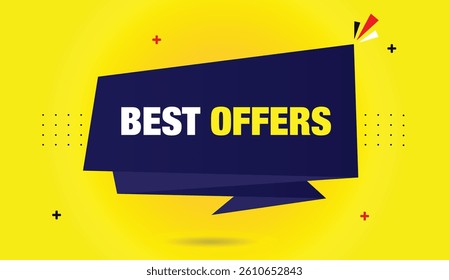 Best offers banner editable template design featuring blue gradient shapes red white black elements and a yellow abstract background vector art design perfect for promotional materials and advertising