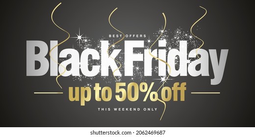 Best offers Black Friday Sale up to 50 percent off white stardust gold typography and ribbons this weekend only black background