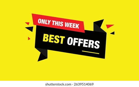 Best offers only this week editable web banner icon template design featuring black red shapes business elements with yellow abstract background unique style for marketing promotion sale events