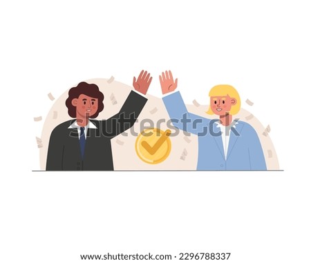 Best office workers, professionals with skills to achieve goal concept. Successful businesswomen rejoice at medal award. Cartoon vector flat illustration