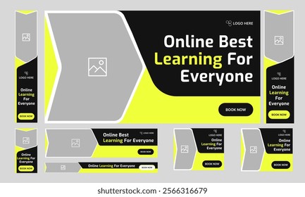 Best online learning platform web bundle banner design for social media post, daily education for social media post, web banner design, editable vector eps 10 file format