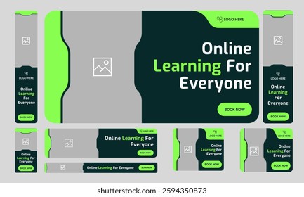 Best online learning platform web set banner design for social media post, daily learning web bundle banner design, fully editable vector eps 10 file format