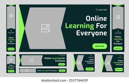 Best online learning web set banner design for social media post, online education web bundle banner design, fully customizable vector eps 10 file format