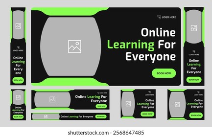 Best online learning web set banner design for social media post, education system web bundle banner design, fully customizable vector eps 10 file format