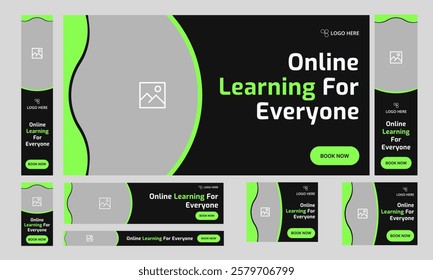 Best online learning web set banner design for social media post, learning platform web bundle banner design, fully customizable vector eps 10 file format