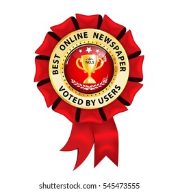 Best Online Newspaper, Voted by users - golden red award ribbon