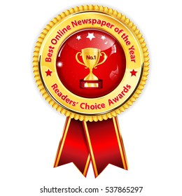 Best online newspaper of the year, Readers' Choice Awards - golden red award ribbon