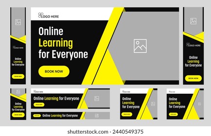 Best online platform web set banner design for social media post, fully editable vector eps web bundle banner design, vector eps 10 file format web learning banner design