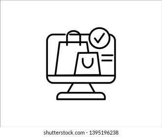 Best online shop vector icon. filled flat sign for mobile concept and web design. Monitor with shopping bag simple outline icon. Symbol, logo illustration. Pixel perfect vector graphics - Vector