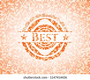 Best orange tile background illustration. Square geometric mosaic seamless pattern with emblem inside.