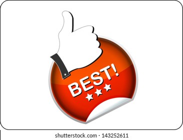 best orange web icon with thumb up on white background