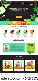 Best organic farm eco food shop of vegetarian products web page flat vector illustration