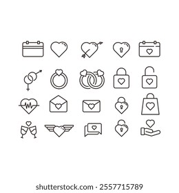 Best Outline Valentine Icon Set Design