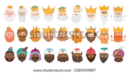 The best pack of The three kings of orient face isolated. 27 wisemen.
