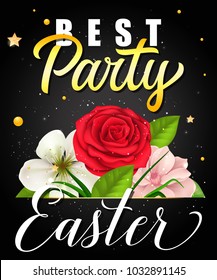 Best Party Easter Lettering with Flowers