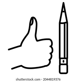 The best pencil for drawing. An approving gesture. The right choice. Icon, vector, outline, isolated. Editable stroke.