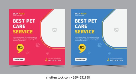 Best pet care service poster, Pet care social media post and flyer