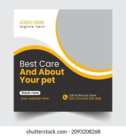 Best pet care social media post or web banner template design 