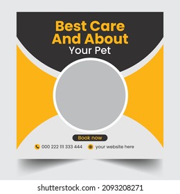 Best pet care social media post or web banner template design 
