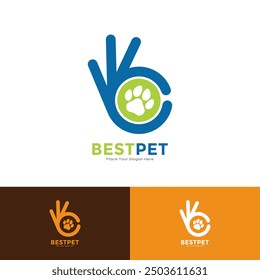 Best pet with hand symbol vector logo design. Suitable for business, pets care, animal