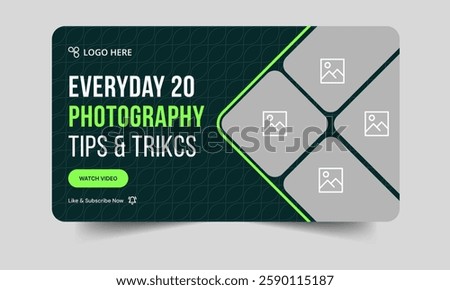 Best photography tips and tricks video thumbnail design, photography services banner design, editable vector eps 10 file format