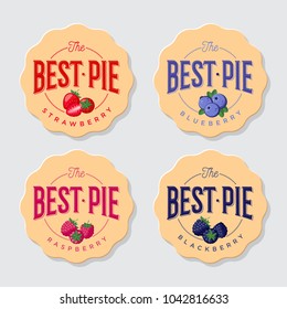 Best pie logo. Pie labels. Pie with strawberry, blueberry, blackberry, raspberry.