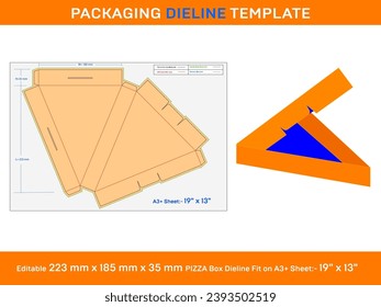 Best Pizza Slice Box, Dieline Template, 223 mm x 185 mm x 35 mm,