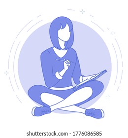 The best place for remote work. Outsourced young woman working while sitting. lat design vector illustration, ready to animation vector concept for website, presentation, mobile app.