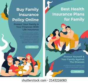 Best Plans For Protecting Your Family, Buy Family Insurance Policy Online At Agency Website. Landing Page Template, Investment In Future And Safety Of Children. Security, Vector In Flat Style