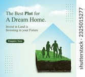Best Plots. Real estate Ads, Home, Housing Concept. Dream Home. Family Walking Vector Design