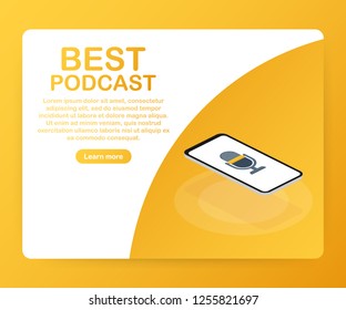 Best Podcast icon, vector symbol in flat isometric style isolated on color background. Vector stock illustration.
