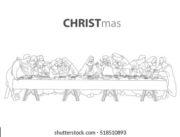 the best popular jesus christ with the last supper sketch drawing outline vector for christmas