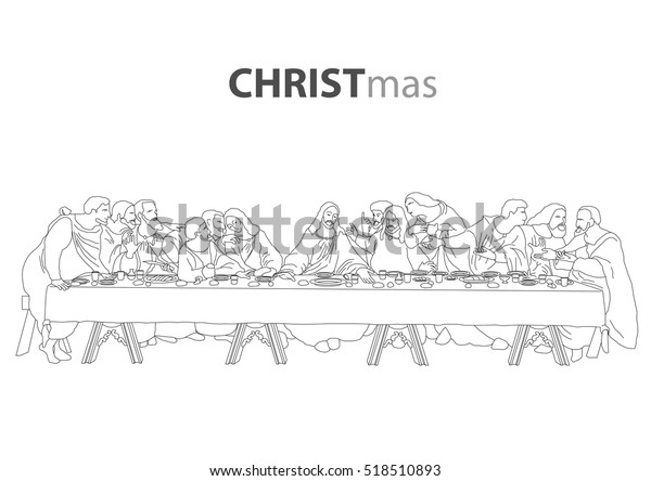 the best popular jesus christ with the last supper sketch drawing outline vector for christmas