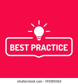 Best practice. Badge with bulb icon. Flat vector illustration on red background.