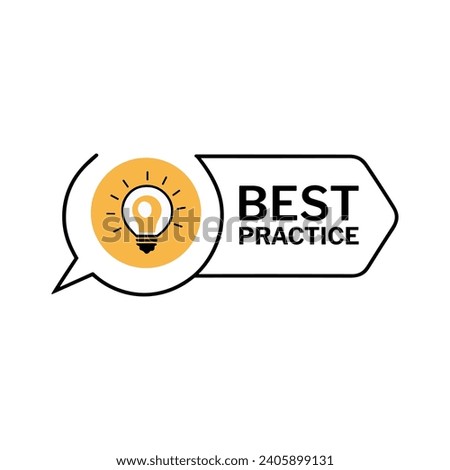 Best practice badge with light bulb icon. Vector illustration in a modern geometric message bubble, ideal for business and advertising. Top tips and innovative concepts.