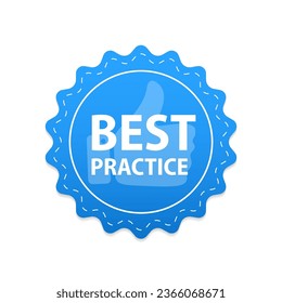 Best Practice blue label with seam and ribbons icon isolated on white background. Thumbs up. Vector illustration