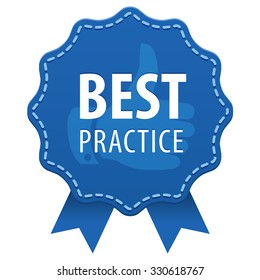 Best Practice blue label with a seam and ribbons icon isolated on white background. Vector illustration - Shutterstock ID 330618767