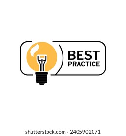 Tarjeta de icono de la bombilla de mejores prácticas. Ilustración vectorial en una burbuja de mensajes geométricos moderna, ideal para negocios y publicidad. Consejos superiores y conceptos innovadores.