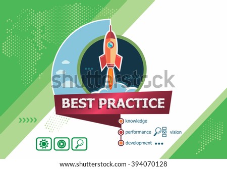 Best practice concepts for business analysis, planning, consulting, team work, project management. Best practice concept on background with rocket. 