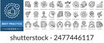 Best Practice icon. Standards Compliance, Excellence Model, Benchmarking Process, Optimal Performance, Quality Assurance, Effective Strategies and Proven Methods