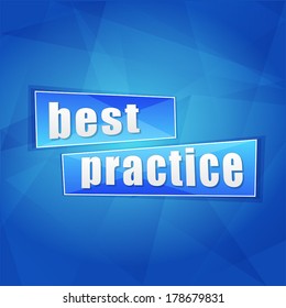 best practice over blue background, flat design, business concept words, vector