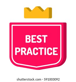 Best practice. Red badge with crown icon. Vector with 3d effect, illustration on white background.