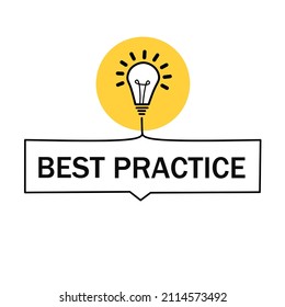 best practice sign. Badge with bulb icon. Vector illustration. - Shutterstock ID 2114573492