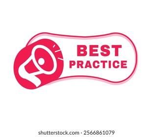 Best practice vector icon megaphone, banner symbol modern design badge. Red graphic sign.