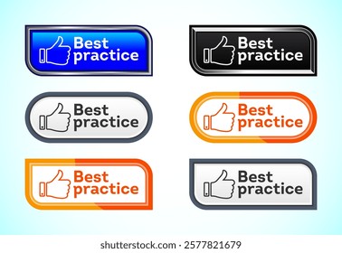 Best practicebutton set of different shapes and colors. Suitable for mobile app, and website UI design.